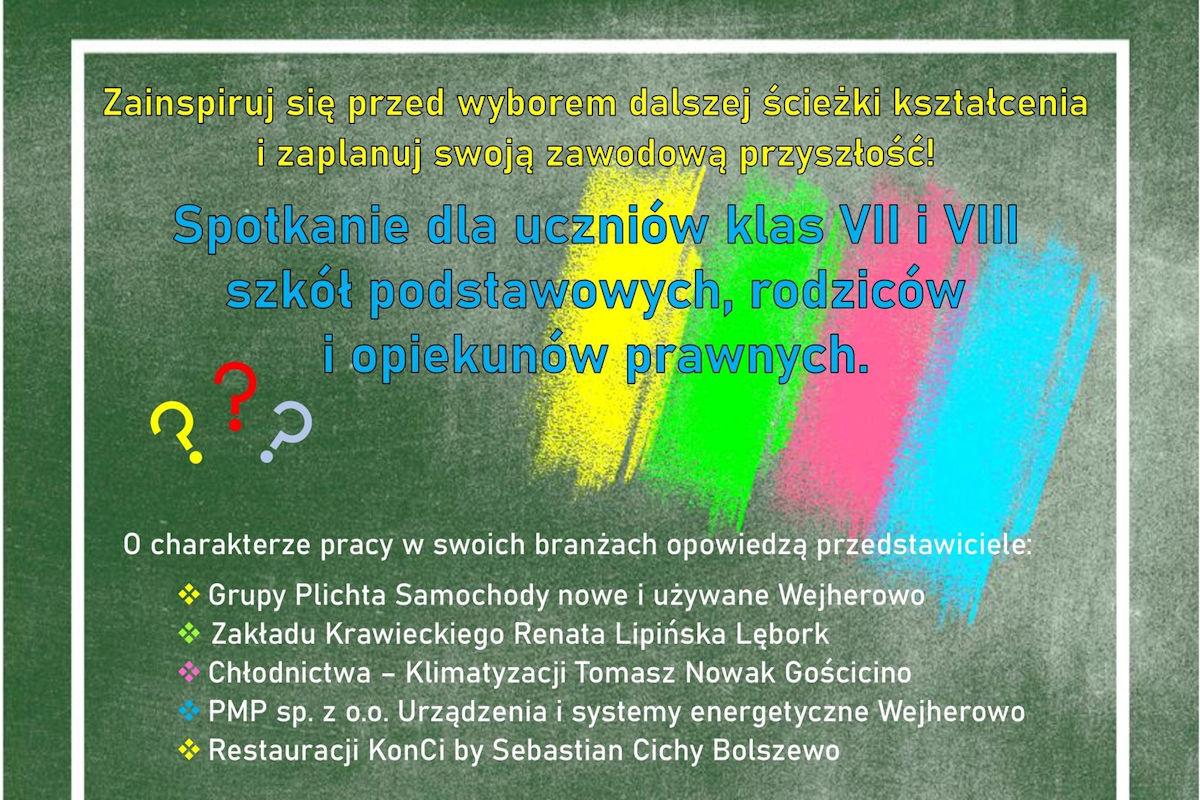 Zaproszenie dla uczniów klas VII i VIII na spotkanie z doradcami zawodowymi PUP Wejherowo