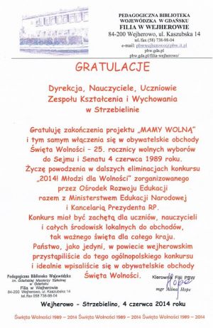 <span  class="uc-style-265370978500" style="color:#ffffff;">Gratualcje Pedagogicznej Biblioteki Wojewódzkiej w Gdańsku Filia w Wejherowie z okazji zakończenia projektu "Mamy wolną"</span>